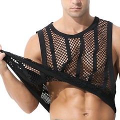 Sexy Men’s T-Shirt Mesh Fishnet Sleeveless Undershirt Muscle Hollow Out Tank Top