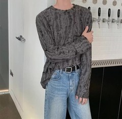 Men’s Distressed Long Sleeve T-Shirt Harajuku Aesthetic Ripped Pullover Top
