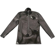 Sexy Men High Neck Long Sleeve T-shirt PU Double Side Top PVC Oil Glossy Shiny