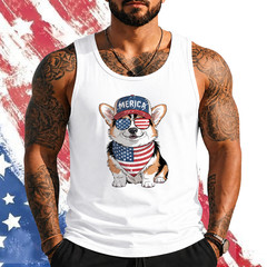 Tri Color Corgi 4th of July US American Flag Dog Patriotic Tank Top