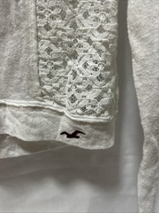 Hollister Women’s Long Sleeve Lacey Rhinestone Sheer White Shirt Gorgeous Size M