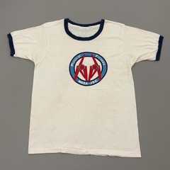 Vintage 70s Nasa Fitness Ringer Shirt White Polycotton Space Size Medium