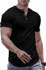 Men’S Muscle Slim Henley Shirts Crewneck Longline T-Shirt Gym Workout Athletic S