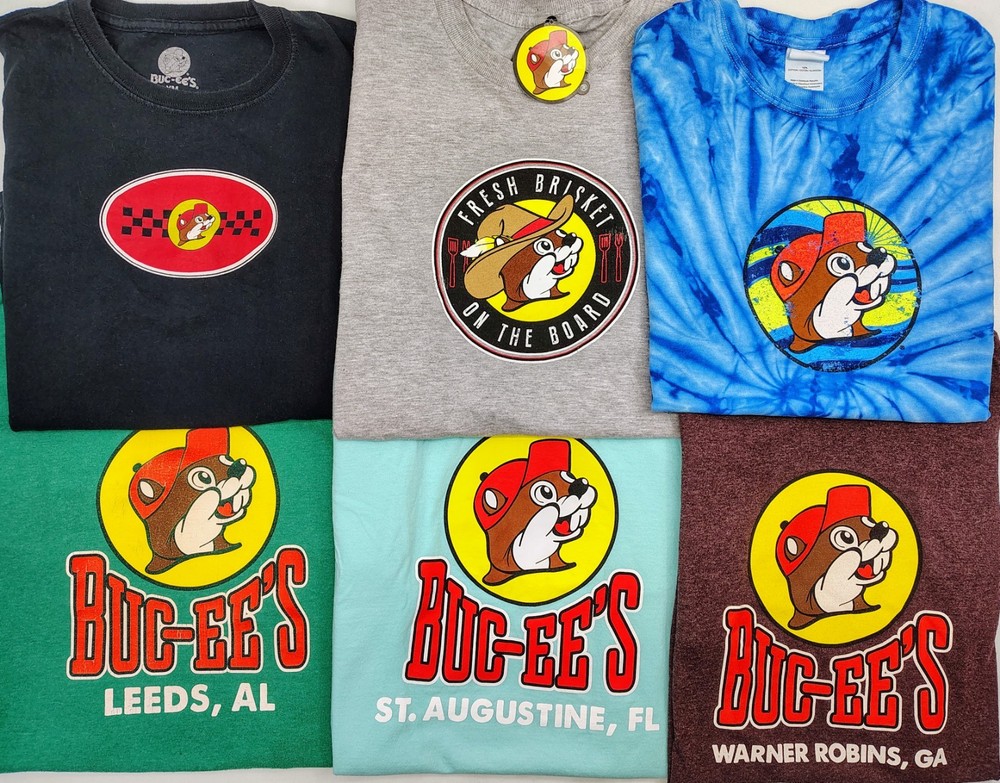 LOT OF 6 BUC-EE’S T-Shirts Sz Medium Tie Dye Beach Brisket AL GA FL Beaver Logo