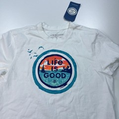 NEW Life is Good Crusher Shirt Mens Small White Crew Neck Cotton Beach Casual