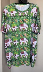 Tommy Vann Short Sleeve T-Shirt Pink Elephants/Green Floral Indian Art To Wear L