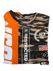 Hudson Men’s T-shirt L Is A Camouflage Print Featuring ICON and RESTRICTED AD