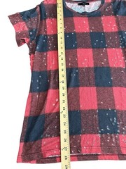 IRO ALESSIO TEE in BUFFALO CHECK Red Black Medium 100% Linen Distressed #AAA5-4