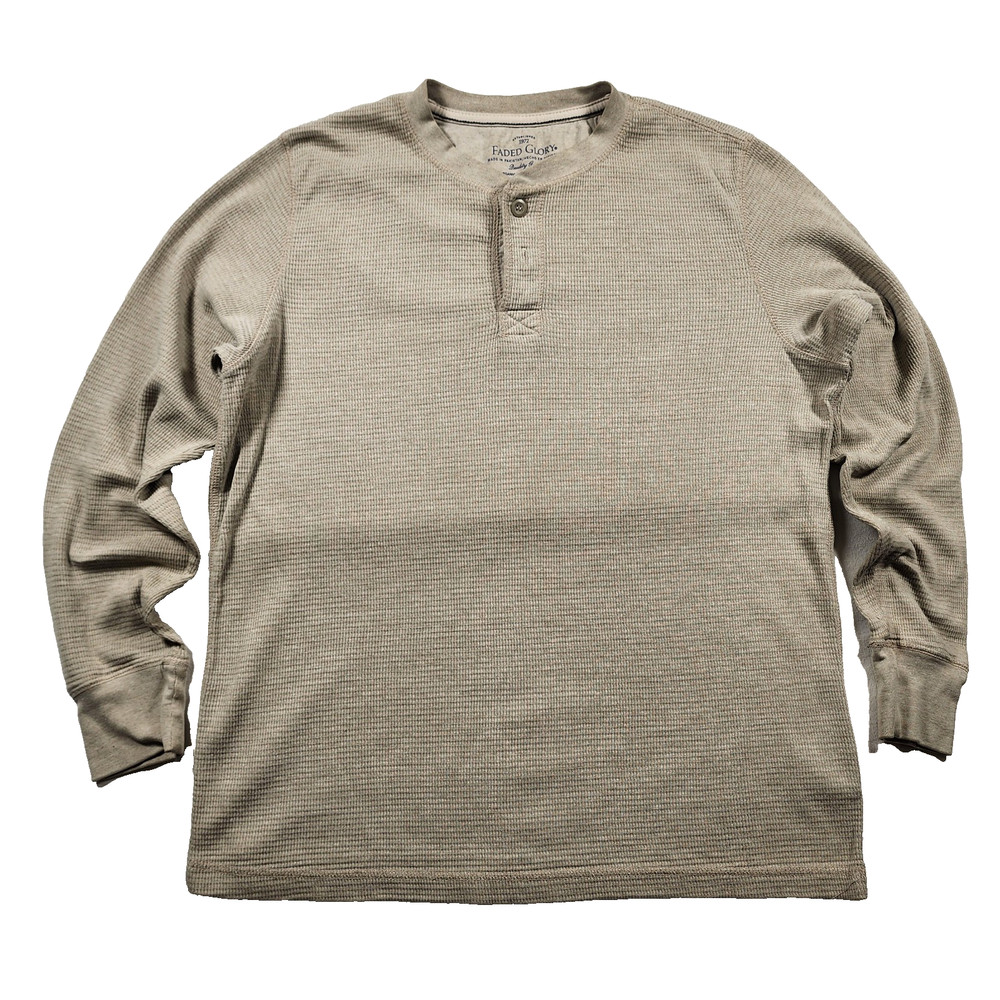 Faded Glory Henley Shirt Mens Large Waffle Knit Long Sleeve Outdoors Casual 90s