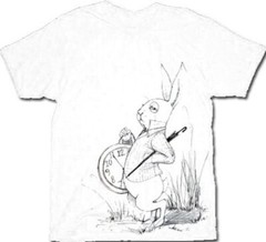 Adult Men’s White Fiction Movie Alice in Wonderland Rabbit Clock T-Shirt Tee