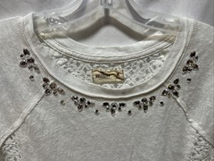 Hollister Women’s Long Sleeve Lacey Rhinestone Sheer White Shirt Gorgeous Size M