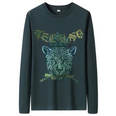 Fashion Leopard Rhinestones Diamond Long Sleeve Luxury Men Trend Cotton T-Shirt