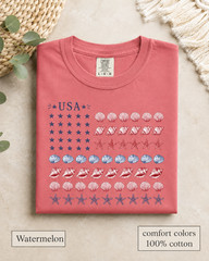 Coastal USA Flag Shirt, Patriotic Seashell Tee, Comfort Colors Beach Top
