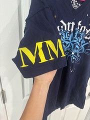 Blac Label Navy Blue V Neck Tee Y2K Vintage Print on Both Sides Ready To Die