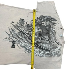 Vintage Y2K Tribal Animal Planet Wolf T-shirt Sz L Cyber Tattoo Worn Distressed
