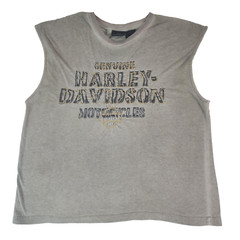 Harley Davidson Mens Sleeveless T-Shirt Large Brown Embroidery Wide Strap #1817