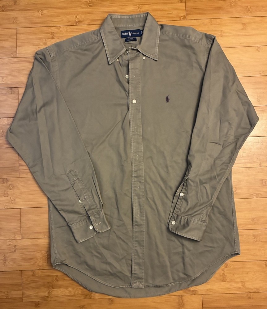 Polo Ralph Lauren Olive Green Button Up Shirt Classic Fit Blake Cotton Size M