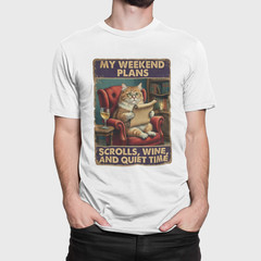 Cat Weekend Plans T-Shirt | Scrolls Wine Quiet Time Retro Tee