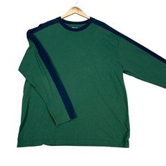 Duluth Trading Co T-Shirt Mens Large Green Navy Blue Stripe Long Sleeve EUC