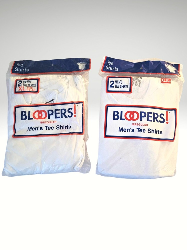 VTG 1997 NOS Fruit of the Loom Bloopers Mens Irregular White T-Shirts 2 Pack XL