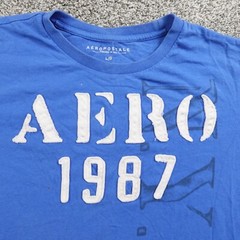 Aeropostale Shirt Mens L Blue Applique Aero NYC Spell Out Logo Casual Preppy Y2K