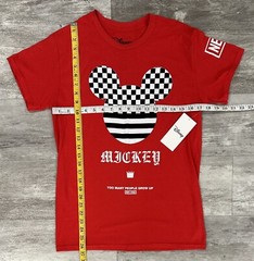 Disney Mens T-Shirt Red Logo Neff Mickey Too Many People Grow Up Size Small