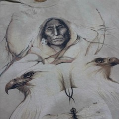 Vintage 90s The Mountain Eagle Indian Nature 2001 Art VTG Shirt Mens Size XL