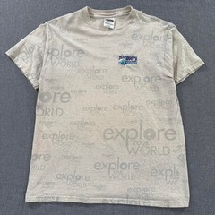 Vintage 90s Discovery Channel T-shirt All Over Print TV Promo Tan Mens Large
