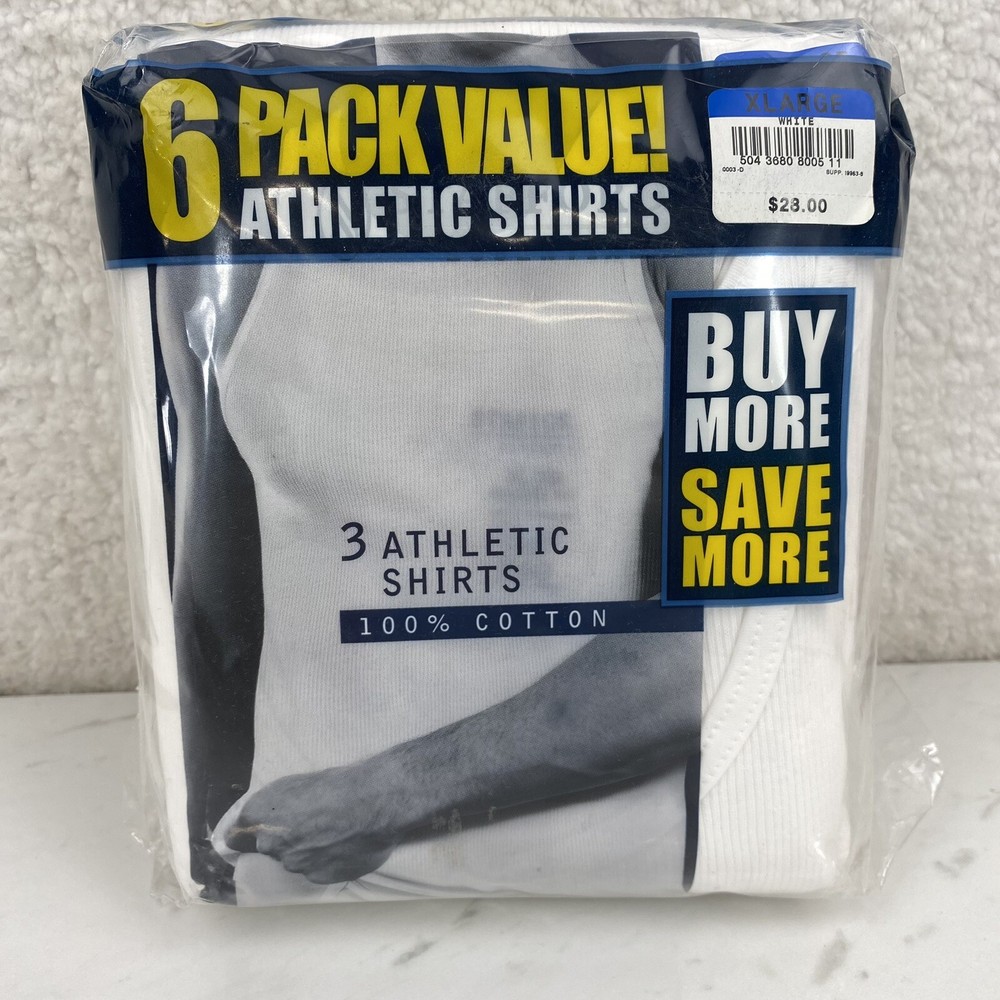 JC Penneys 6-Pack XL Mens 100% Combed Cotton Athletic Shirts New 46-48