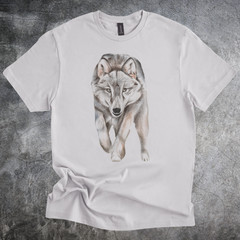 Running Wolf Shirt Realistic Wolf Illustration Wildlife Art Tshirt gray