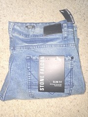 Stone Falcon Slim Fit men’s Jeans Light Blue Wash Stretch Button Denim 36×32