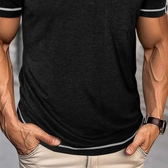 Men Short Sleeve Solid Half Open Collar T-shirt Button Pullover Casual Tee