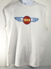 Levis Sleveless TShirt Mens XL White Logo Spell Out Casual
