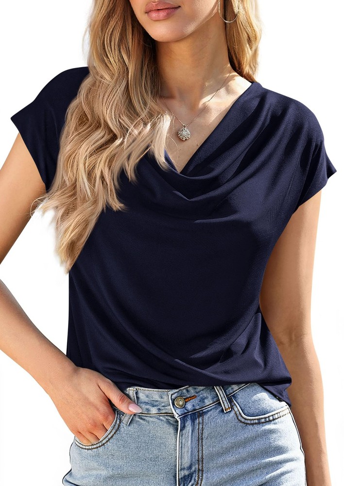 Womens Tops Dressy Casual Clothing 2026 Summer Cowl Neck Short Sleeve Blouses…