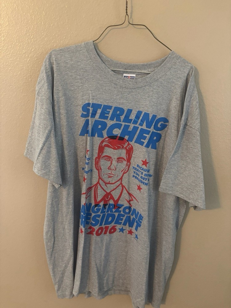 Sterling Archer Dangerzone President XL Grey T-Shirt Y2K