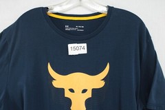 Under Armour Shirt Men’s XL Blue Heatgear Project Rock T Short Sleeve Bull Skull