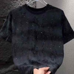 Men Luxury Fashion Trendy Ripped Sequin Diamond Rhinestone Summer T-shirt