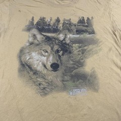 American Wildlife Grey Wolf Shirt Mens Extra Large Yellow Long Sleeve Graphic