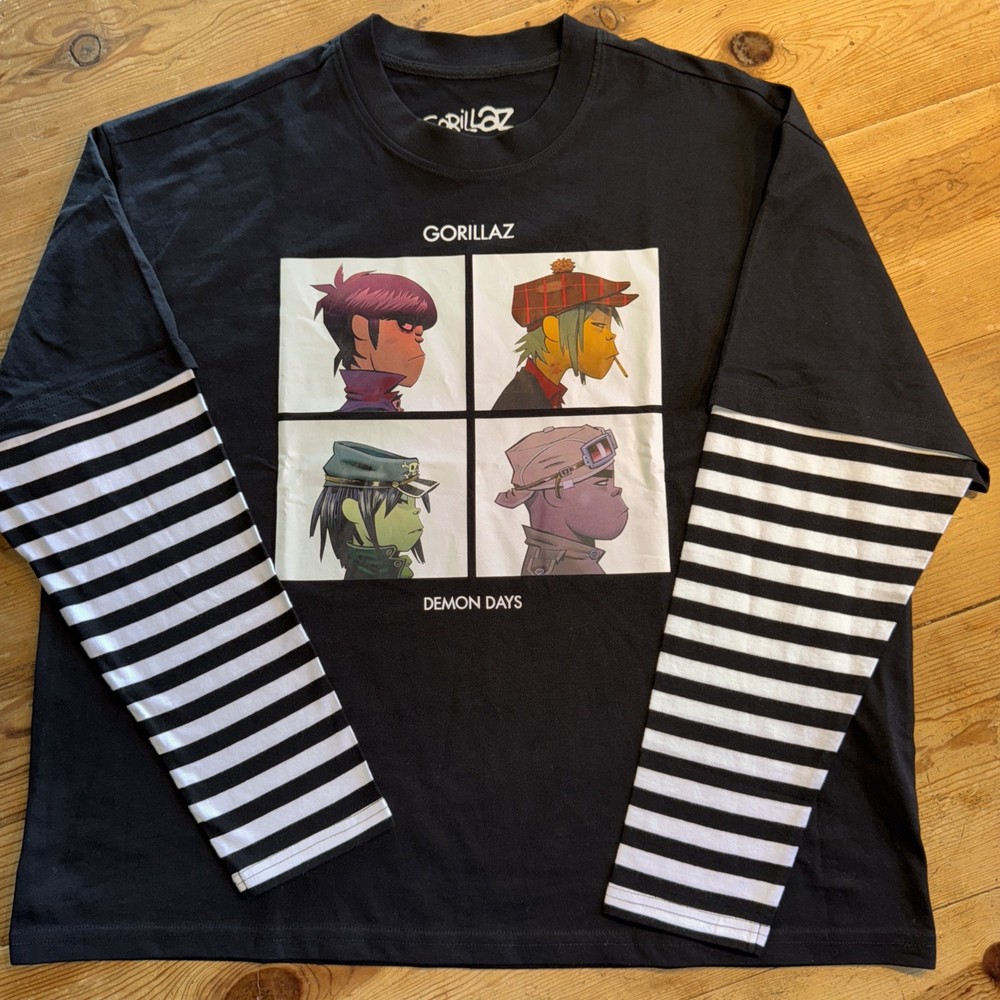 Gorillaz Demon Days Stripe Twofer Long-Sleeve T-Shirt Boxy Medium NWOT Hot Topic