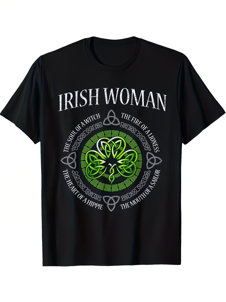 1pc Irish Witch Soul Clover Graphic T-Shirt – Unisex Casual Street Style Tee