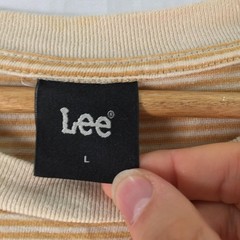 Lee Shirt Mens Size L Beige Stripe Jeans Co Logo Graphic T-Shirt Casual 137037