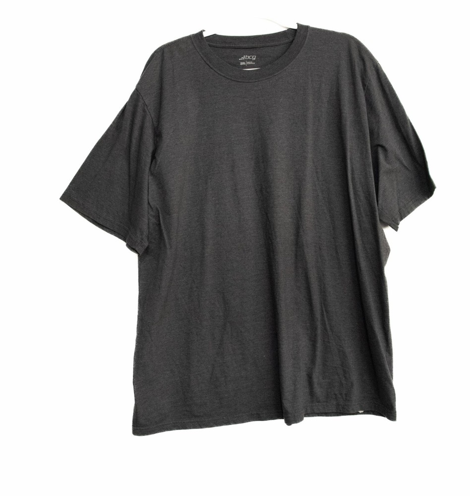 BCG Mens Gray Polycotton T Shirt Solid Blank Casual Pullover Short Sleeve 2XL