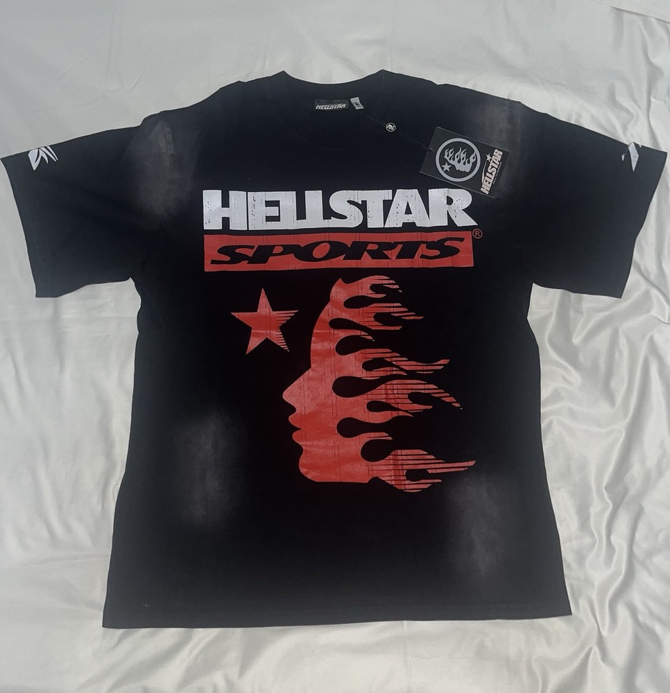 Official Hellstar Men’s L Black Graphic Print Crew Neck Short Sleeve Cotton