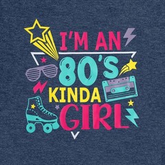 Vintage 80’s Women’s I’m an 80’s Girl Graphic Tee Short Sleeve Top, Dark Blue, S