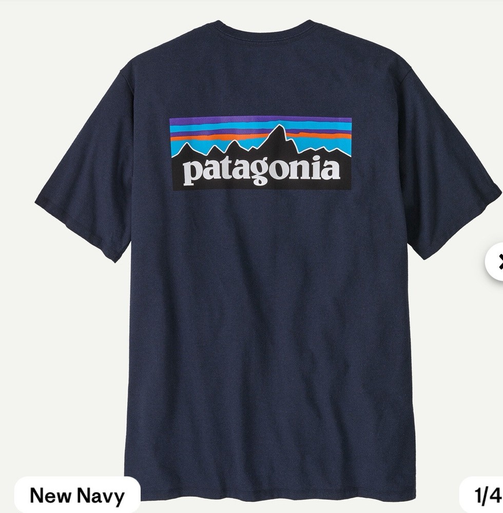 Patagonia Men’s Men’s P-6 Logo Responsibili-Tee Navy Size XS. NWT
