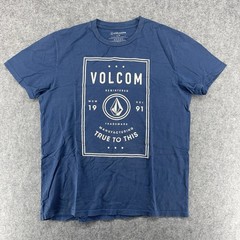 Volcom Mens T-Shirt Size Medium Blue Graphic Logo “True To This” Skate Surf