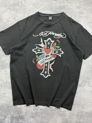 Vintage Ed Hardy By Christian Audigier Cross T-Shirt Rhinestones Y2K Black Hype