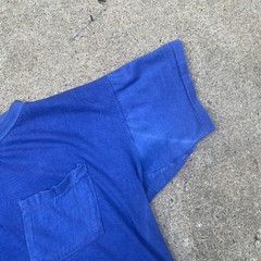 Vintage 50s 60s Blue Pocket Tee Shirt Cotton Single Stitch Blank Cropped Boxy