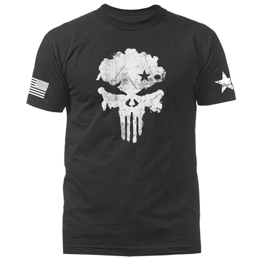Skull US Flag American Pride Warrior Patriotic Military Graphic T-shirt