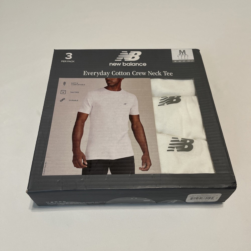 New Balance Men’s Sz M 42-44″ 3 Pack White Tag Free Cotton Crew Neck Tee NIB